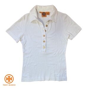 Tory Burch White Polo with Gold Buttons